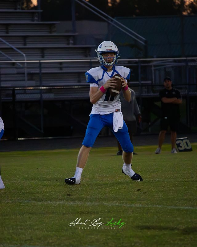 A quarterback setting his feet to throw